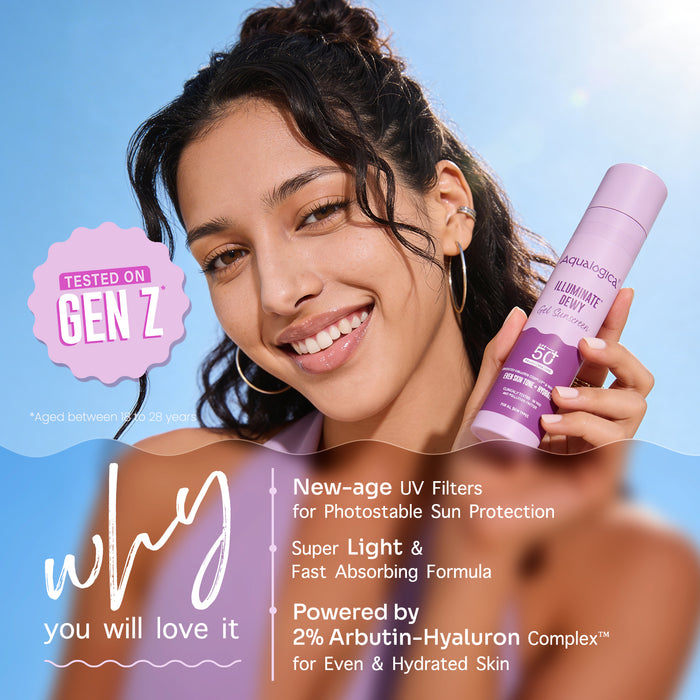 Illuminate+ Dewy Gel Sunscreen SPF 50+ PA++++ with 2% Arbutin-Hyaluron Complex™ & Wild Berries - 50g