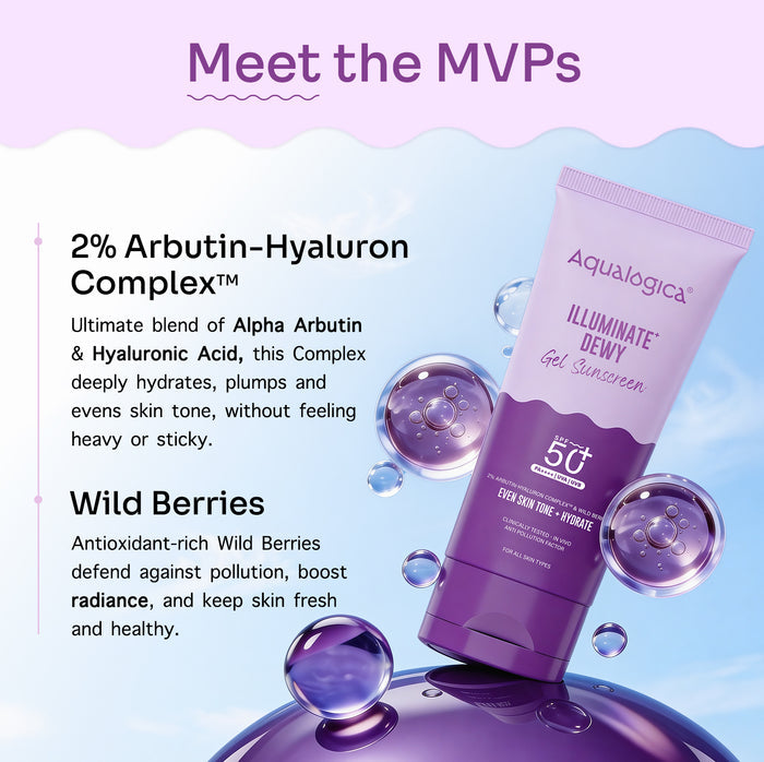 Illuminate+ Dewy Sunscreen In-Vivo Tested SPF 50+ PA++++ with Wild Berries & Alpha Arbutin - 80 g