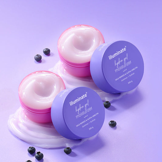 Aqualogica Illuminate Hydra Gel moisturizer jars with berry