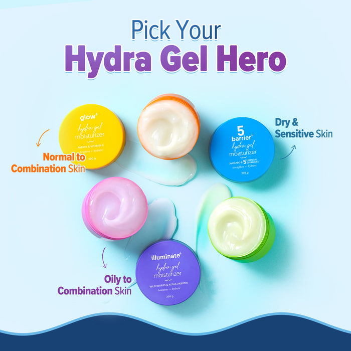 Aqualogica Hydra Gel range showing different skin concern variants