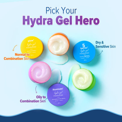 Aqualogica Hydra Gel range showing different skin concern variants