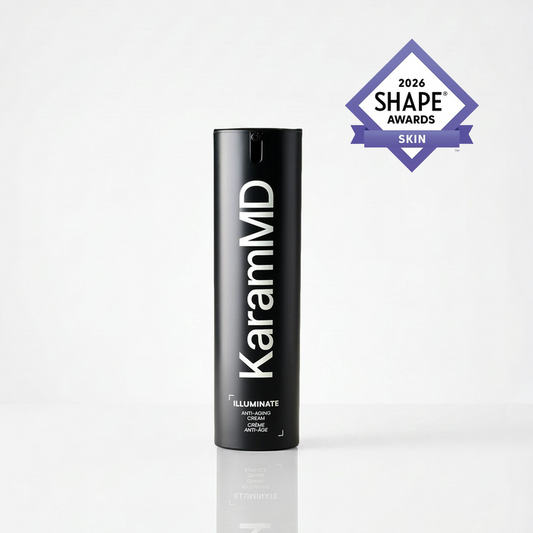 KaramMD Illuminate Anti-Aging Cream bottle with 2026 'Shape Awards' logo on a white background