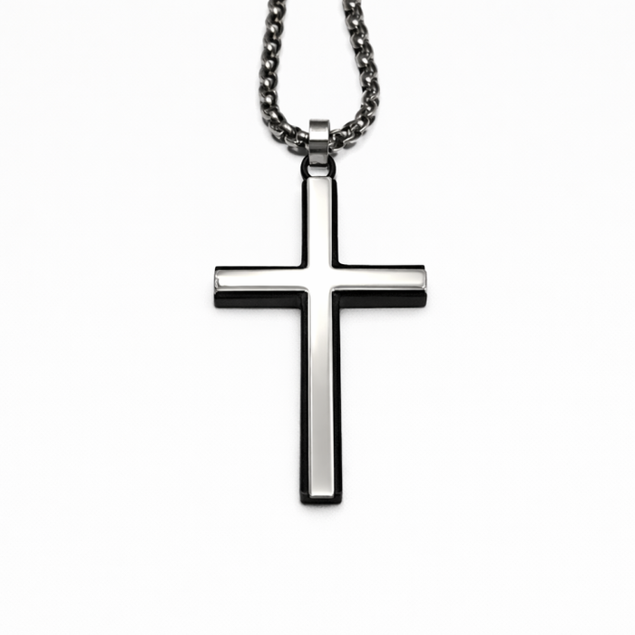 Ironvale Men's Stainless Steel &amp; Polished Black IP-Plated Cross Necklace