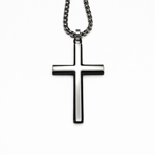 Ironvale Men's Stainless Steel &amp; Polished Black IP-Plated Cross Necklace