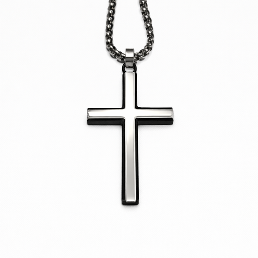 Ironvale Men's Stainless Steel &amp; Polished Black IP-Plated Cross Necklace