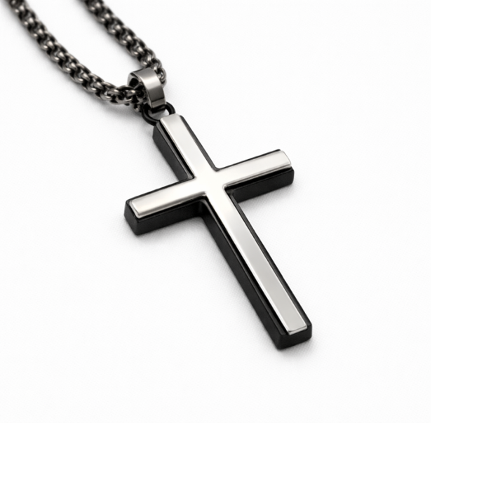 Ironvale Men's Stainless Steel &amp; Polished Black IP-Plated Cross Necklace