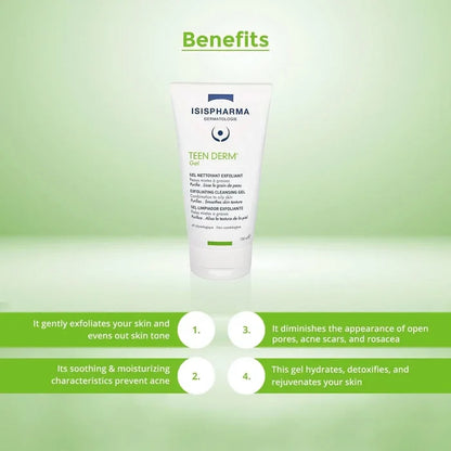 Isispharma Teen Derm gel product benefits are listed.