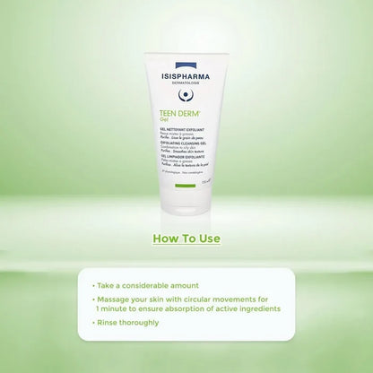 Tube of Isis Pharma Teen Derm gel with usage instructions.