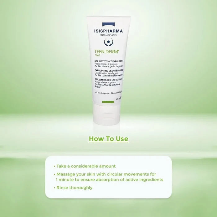 Tube of Isispharma Teen Derm product with usage instructions.