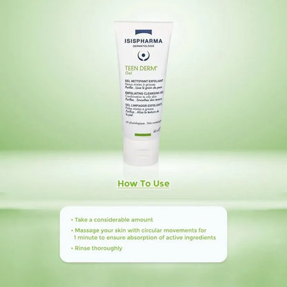 Tube of Isispharma Teen Derm product with usage instructions.