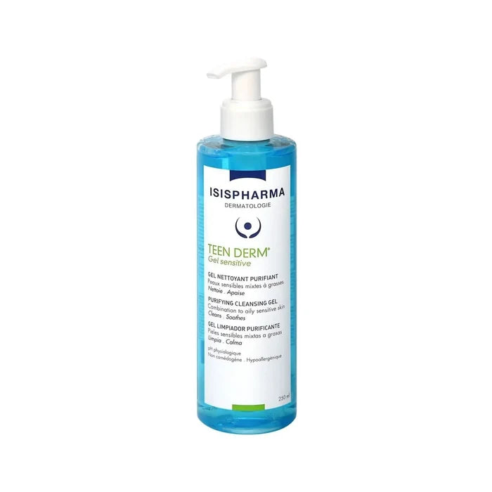 Isispharma Teen Derm Sensitive Purifying Cleansing Gel 250ml - Bottle Front Side