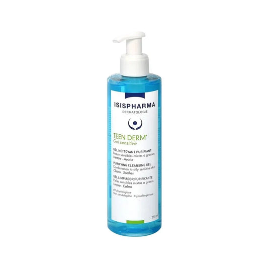 Isispharma Teen Derm Sensitive Purifying Cleansing Gel 250ml - Bottle Front Side