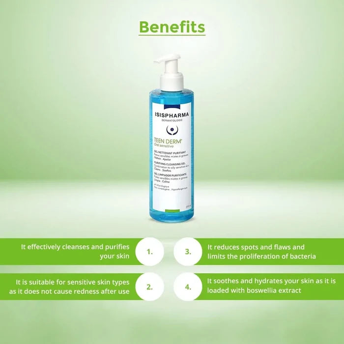 Isispharma Teen Derm Sensitive Purifying Cleansing Gel 250ml - Benefits