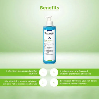 Isispharma Teen Derm Sensitive Purifying Cleansing Gel 250ml - Benefits