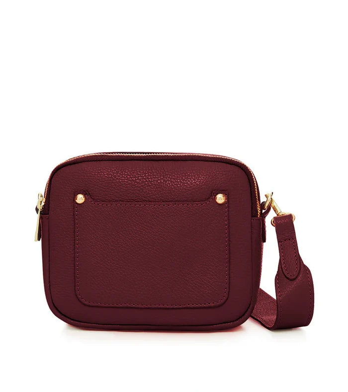 Italian Calf Leather Double Zipper Camera Bag with Wide Strap