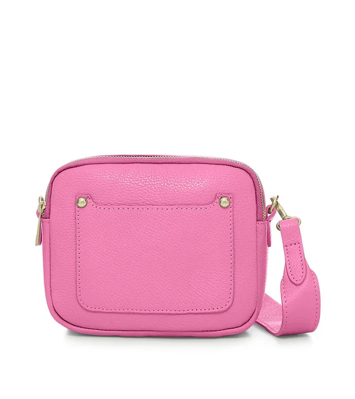 Italian Calf Leather Double Zipper Camera Bag with Wide Strap