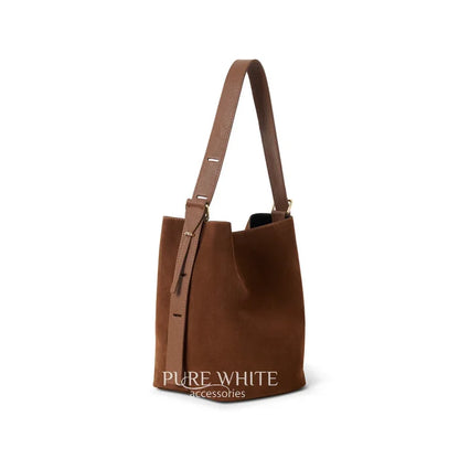 Italian Genuine Leather Minimalist Suede Bucket Shoulder Bag