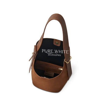 Italian Genuine Leather Minimalist Suede Bucket Shoulder Bag