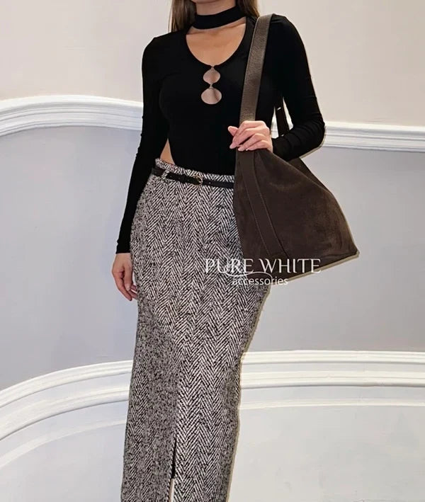 Italian Genuine Leather Minimalist Suede Bucket Shoulder Bag