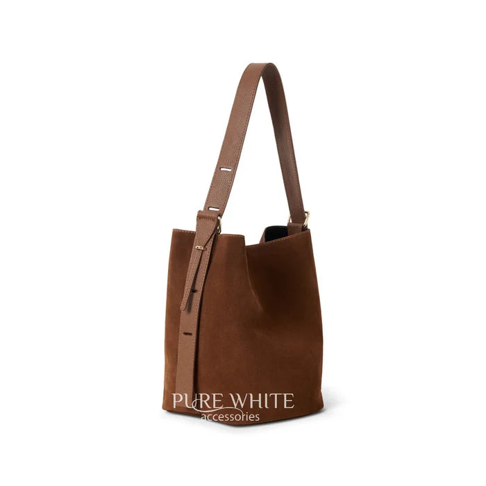 Italian Genuine Leather Minimalist Suede Bucket Shoulder Bag