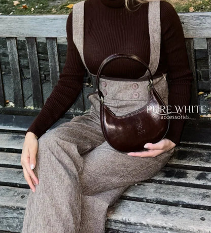 Italian Genuine Leather Vegetable-Tanned Crescent Bag - Small