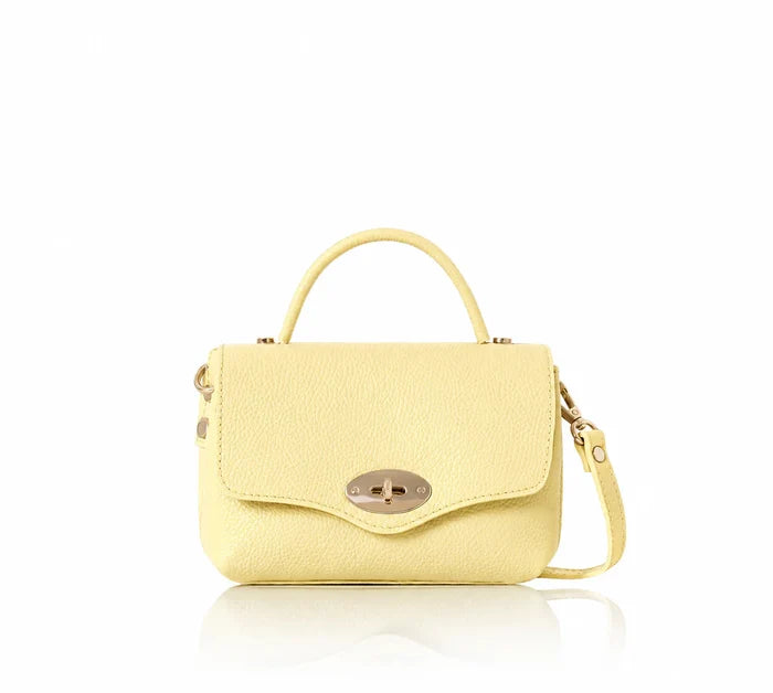 Italian Handmade Genuine Leather Mini Top Handle Crossbody Bag PS691 - Butter Yellow