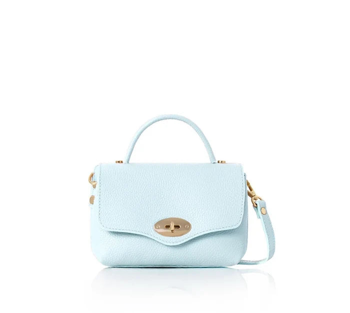 Italian Handmade Genuine Leather Mini Top Handle Crossbody Bag PS691 - Cloud Blue