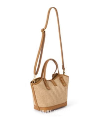 Italian Handmade Raffia & Leather Tote Bag with Detachable Pouch - PM692 Cream