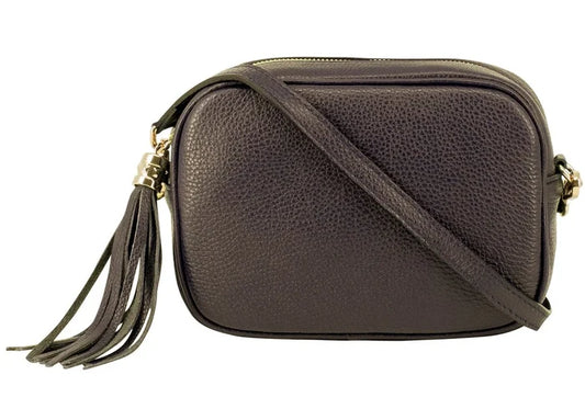 Italian Leather Camera Bag with Zipper Tassel