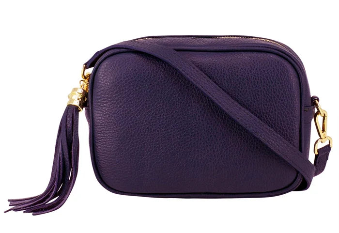 Italian Leather Camera Bag with Zipper Tassel
