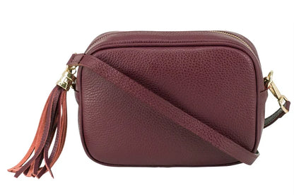Italian Leather Camera Bag with Zipper Tassel