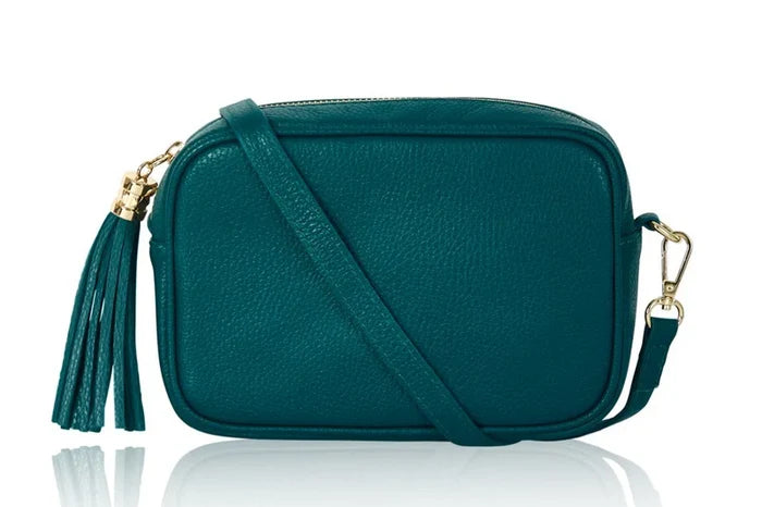 Italian Leather Camera Bag with Zipper Tassel