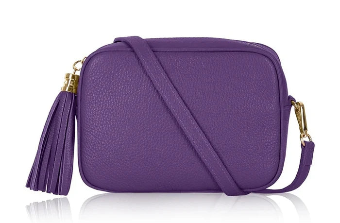 Italian Leather Camera Bag with Zipper Tassel