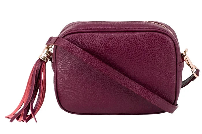 Italian Leather Camera Bag with Zipper Tassel