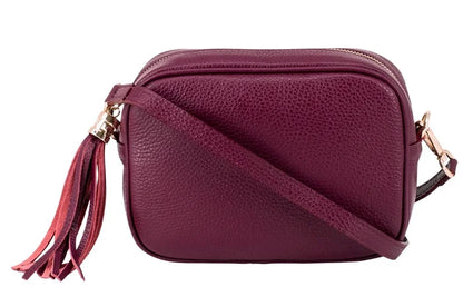 Italian Leather Camera Bag with Zipper Tassel