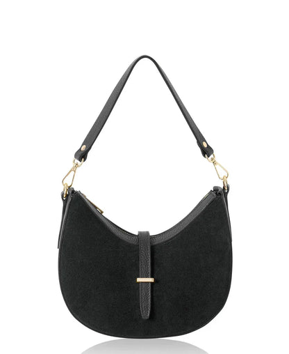 Italian Premium Suede & Leather Curved Shoulder Crossbody Bag