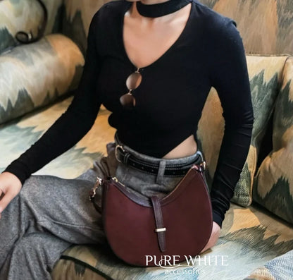 Italian Premium Suede & Leather Curved Shoulder Crossbody Bag