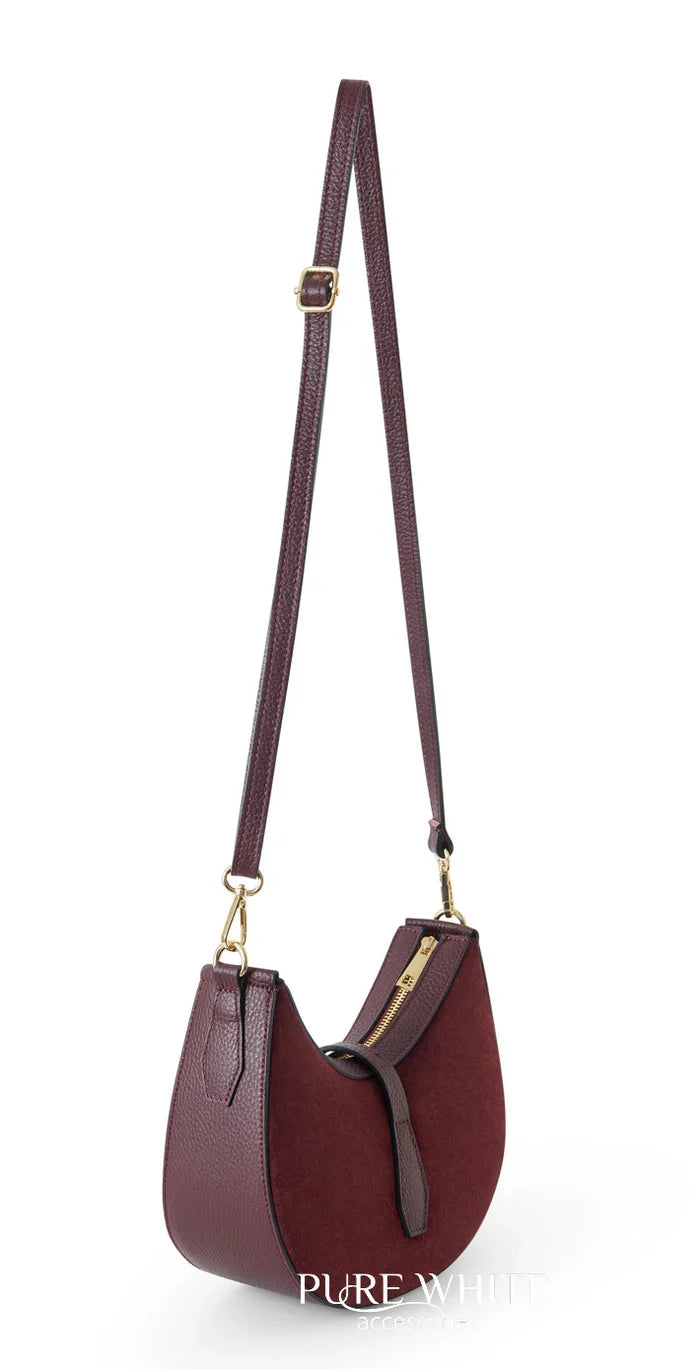 Italian Premium Suede & Leather Curved Shoulder Crossbody Bag