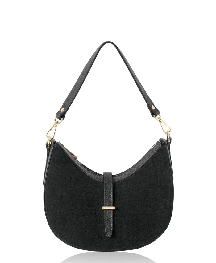 Italian Premium Suede & Leather Curved Shoulder Crossbody Bag