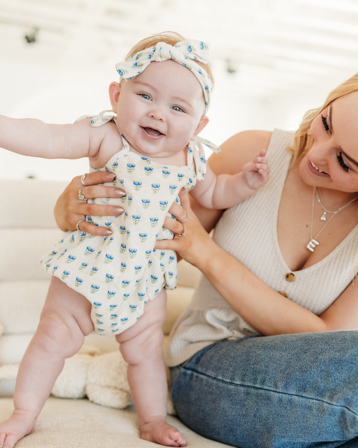 Jaipur Linen Blend Bubble Baby Romper + Headband (Linen Blend)