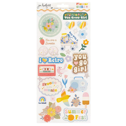 Jen Hadfield - Cardstock Stickers 6"X12" - 69/Pkg - W/Silver Holographic Foil - Flower Child. Available at Embellish Away located in Bowmanville Ontario Canada.