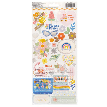 Jen Hadfield - Cardstock Stickers 6"X12" - 69/Pkg - W/Silver Holographic Foil - Flower Child. Available at Embellish Away located in Bowmanville Ontario Canada.