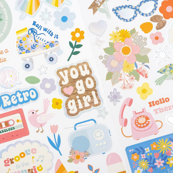 Jen Hadfield - Cardstock Stickers 6"X12" - 69/Pkg - W/Silver Holographic Foil - Flower Child. Available at Embellish Away located in Bowmanville Ontario Canada.