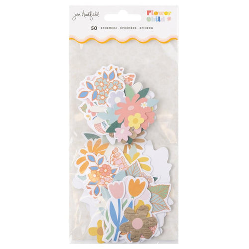 Jen Hadfield - Ephemera Cardstock Die-Cuts - Flower Child. This package includes 50 die cut pieces. Available at Embellish Away located in Bowmanville Ontario Canada.
