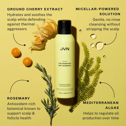 JVN The Essential Dry Shampoo bottle with a sleek design, perfect for refreshing hair between washes.