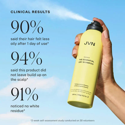 JVN The Essential Dry Shampoo spray bottle, beauty product from JVN for freshening hair without water.