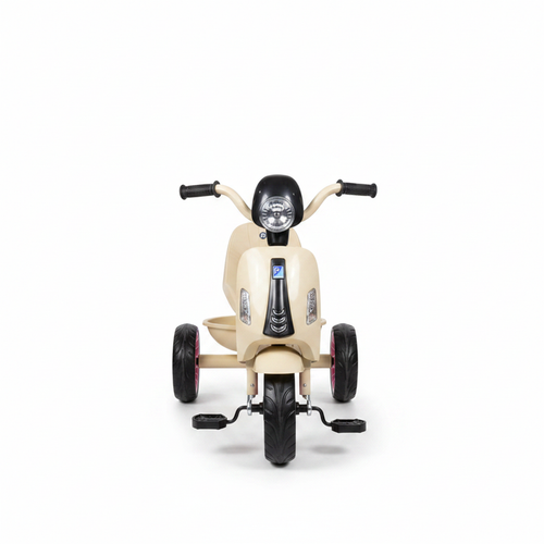 Kids Vespa Scooter Tricycle Cream - Side View White Background