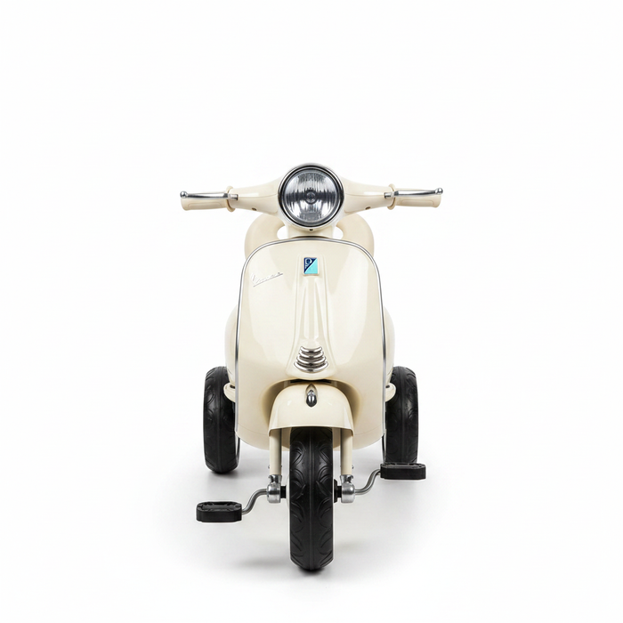 Kids Vespa Scooter Tricycle Cream - Front View White Background