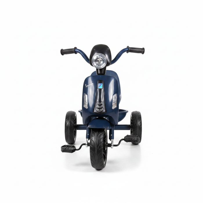 Kids Vespa Scooter Tricycle Navy Blue - Side View White Background