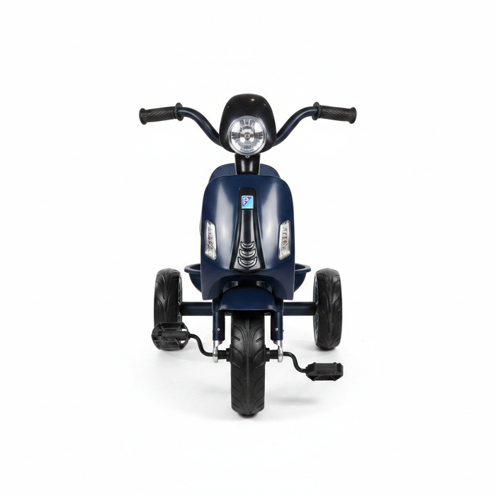 Kids Vespa Scooter Tricycle Navy Blue - Front View White Background
